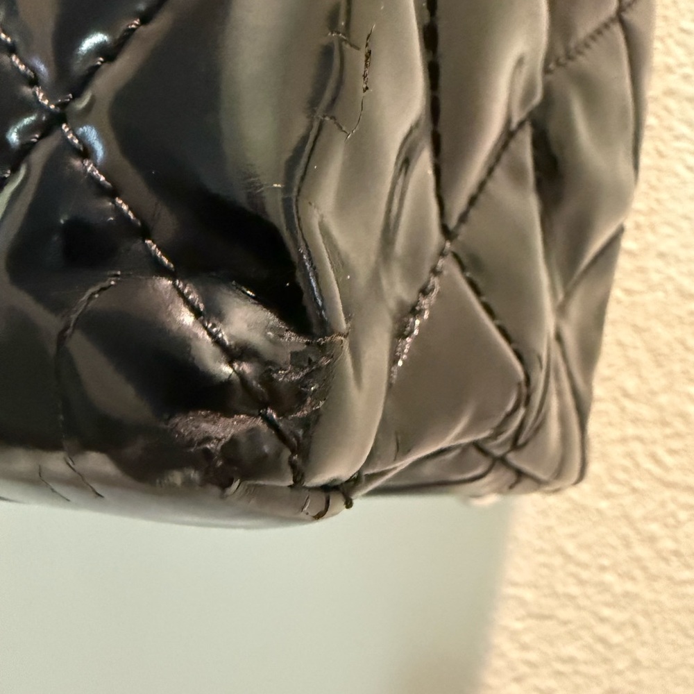 Chanel Black Quilted  Patent Leather Tote with Chain Shoulder Straps - Picture 4 of 13